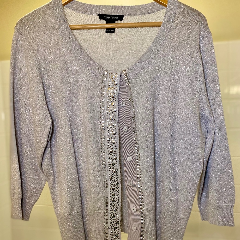 Silver White House Black Market Beaded Cardigan